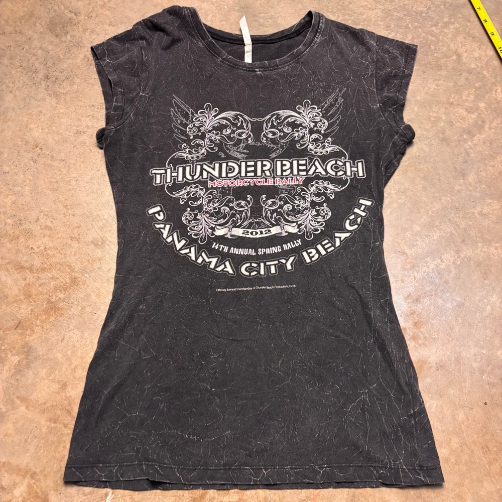 Thunder Beach Panama Y2K Biker Tee Short Sleeve Black Motorcycle Womens Medium